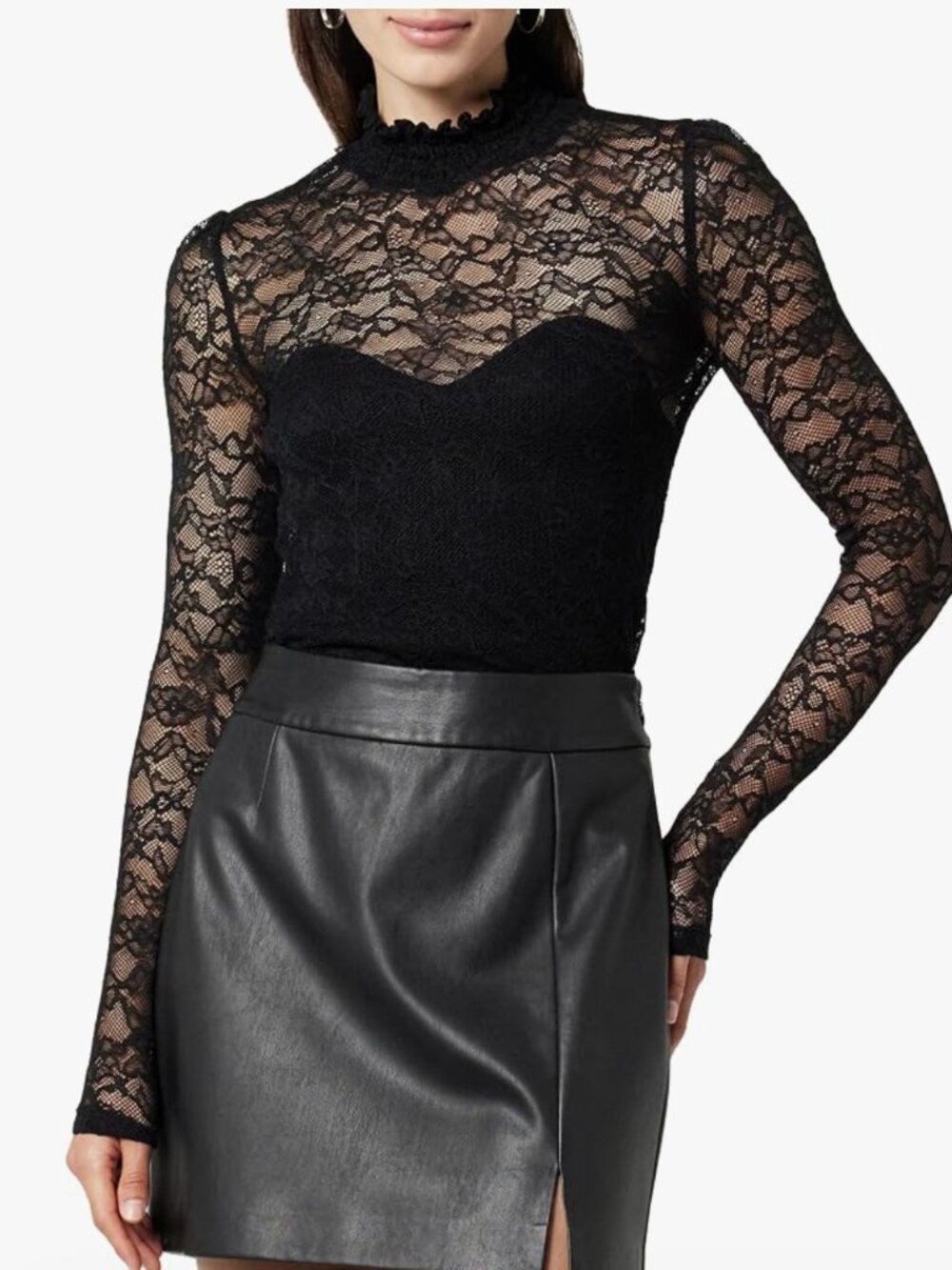 The Drop Bethany Mock-Neck Lace Top Small